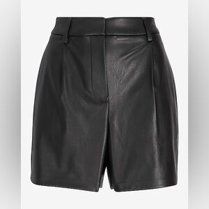 Express Super High Waisted Pleated Faux Leather Shorts